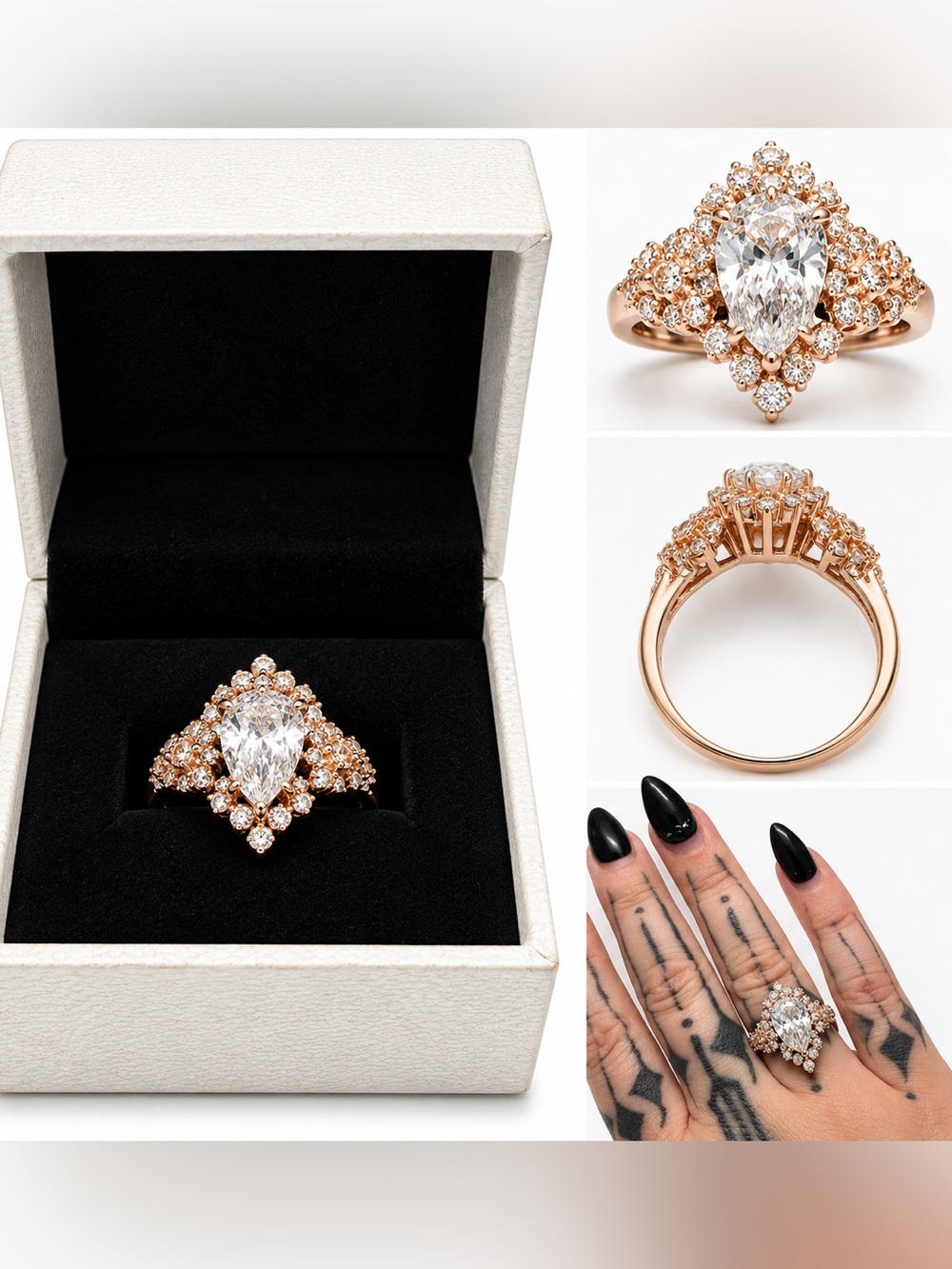 Marquise Crystal Ring in Pink & White Size 8